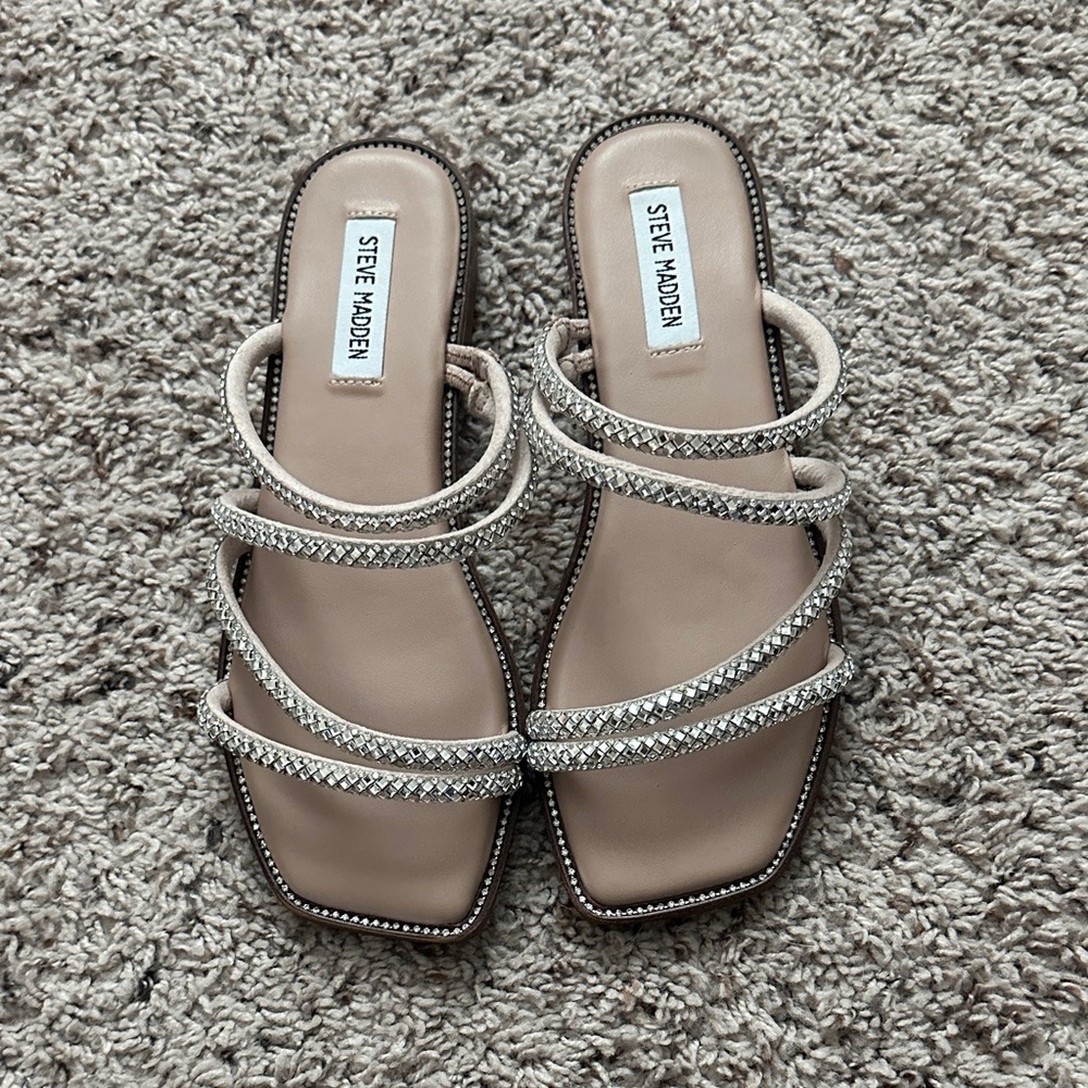 Steve Madden Nude Beaded Strappy Slide Sandals